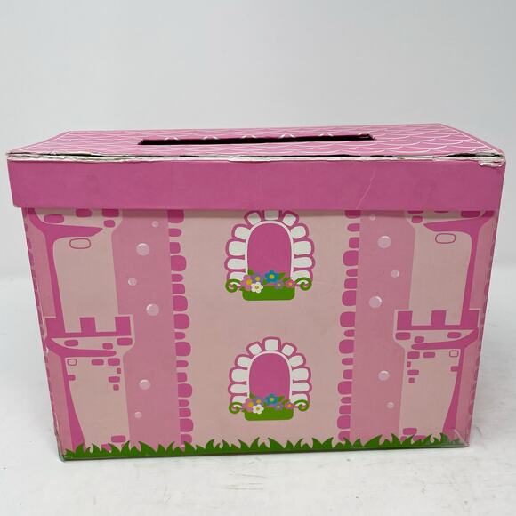 USED Pink Foldaway Unicorn Castle With 10 Wooden Figurines - Picture 6 of 8